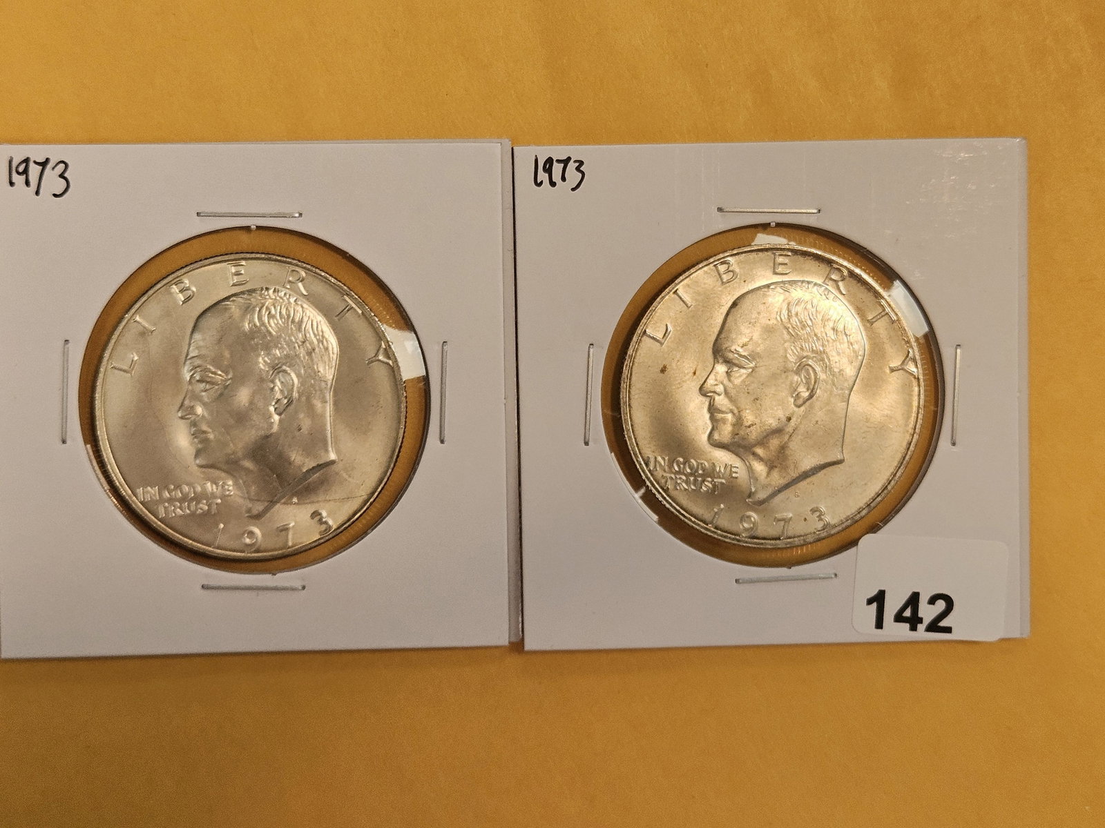 Two GEM Brilliant Uncirculated silver Eisenhower Dollars: Both 1973-S