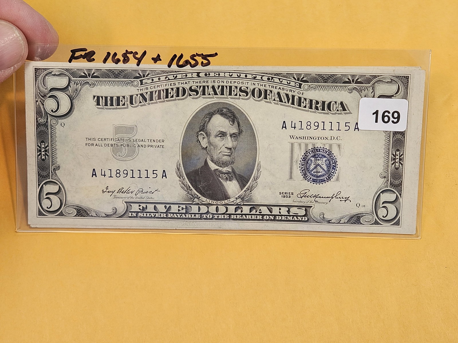 Two Crisp About Uncirculated Five Dollar Silver Certificates: FR 1654 and 1655