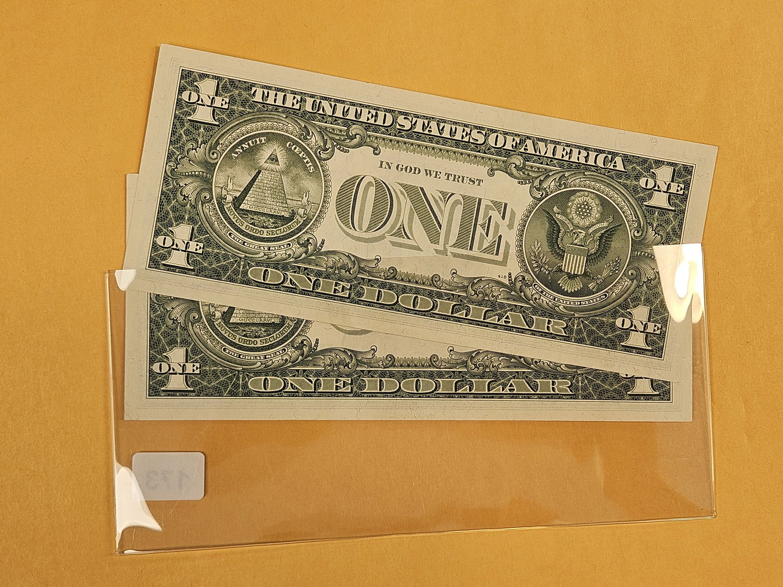 Two Crisp Uncirculated Series 1957-B CONSECUTIVE One Dollar Silver Certificates - 2