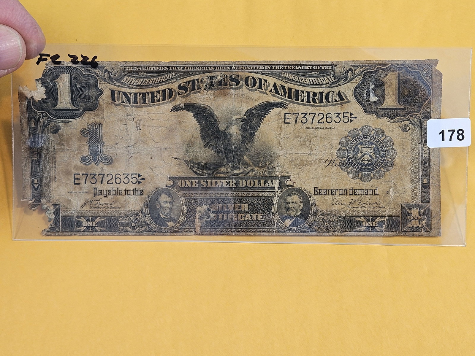 Series of 1899 Large Size One Dollar Silver Certificate: Black Eagle. Very Well circulated and with issues