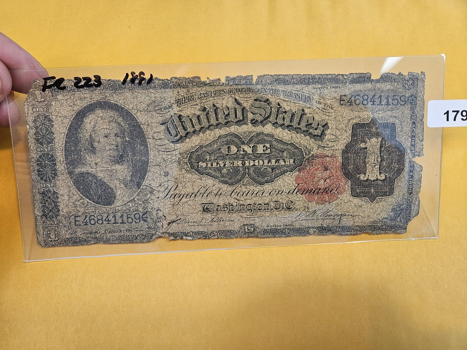 Series 1891 Large Size One Dollar Note: Fr 223. Very Well circulated