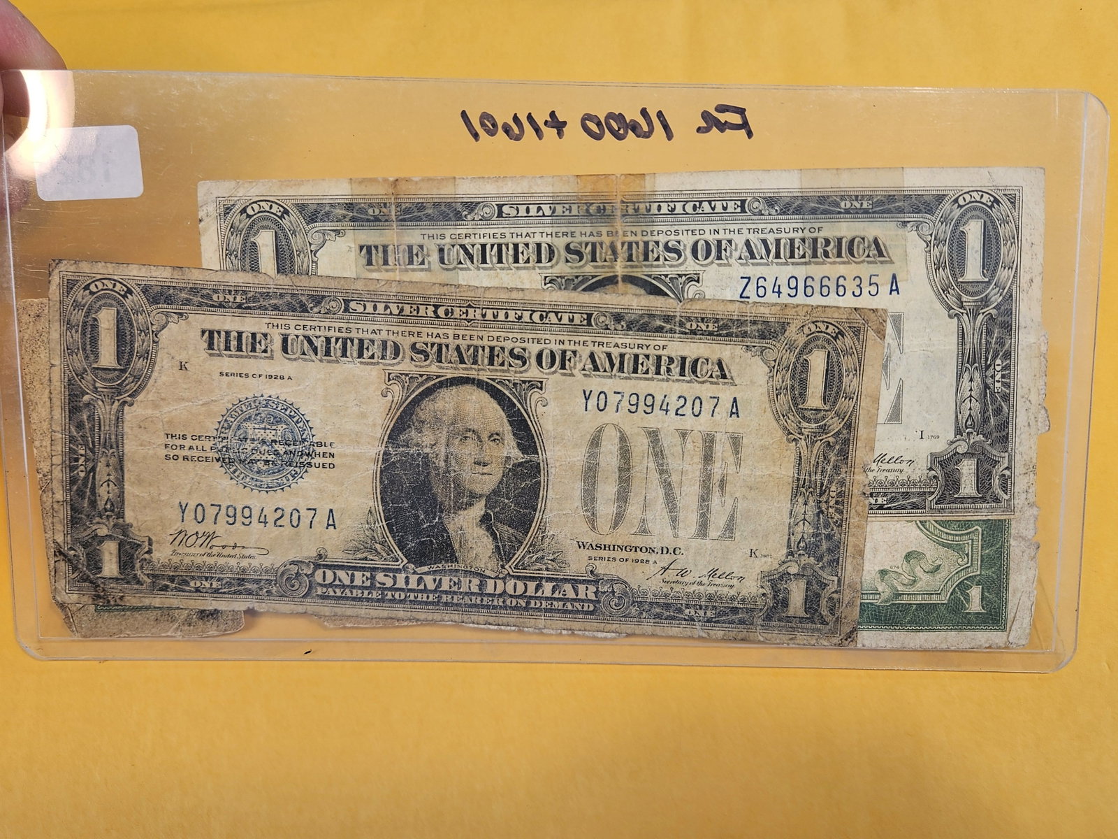 Three mixed One Dollar Silver certificates - 2