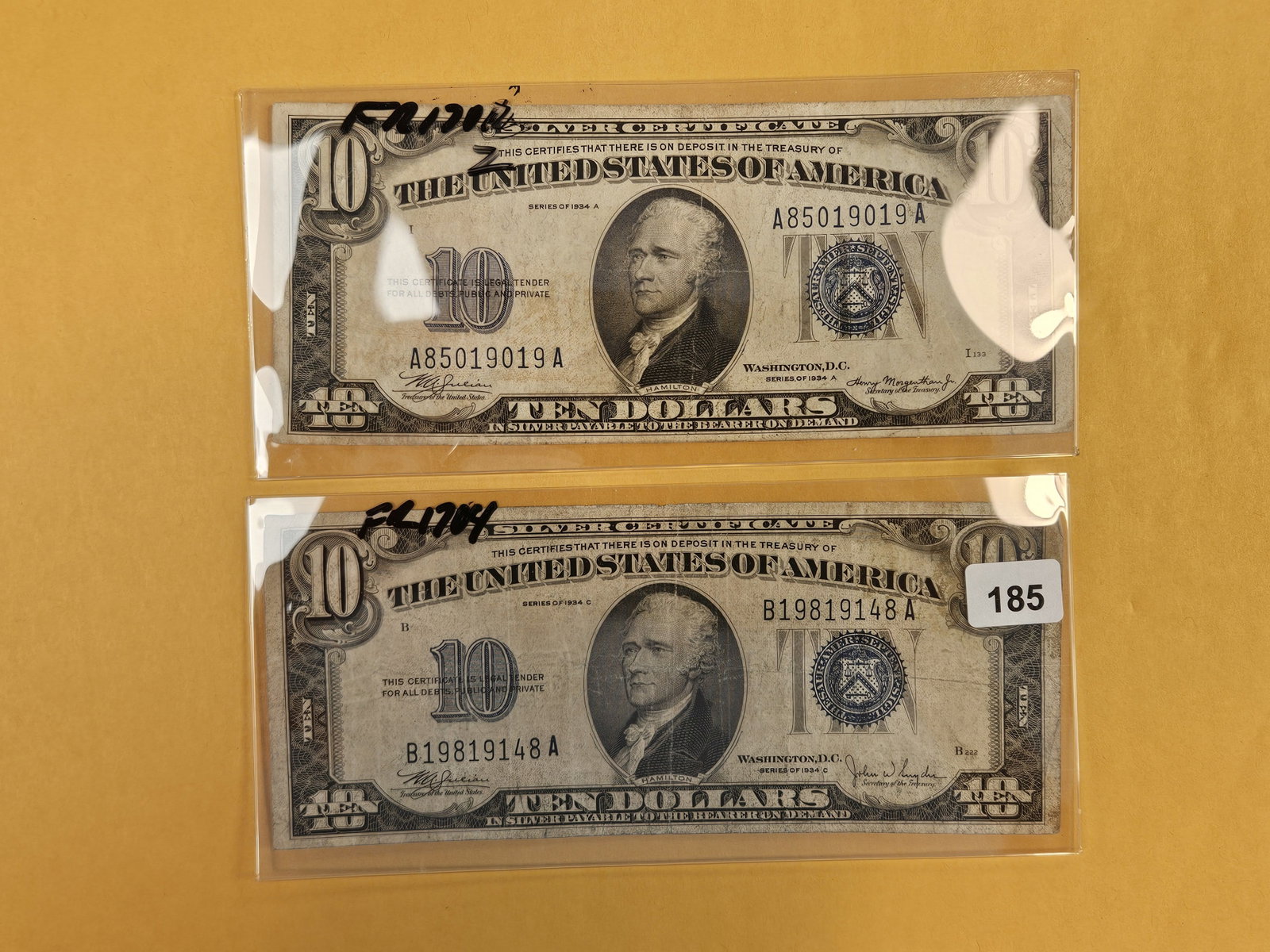 Two $10 Silver Certificates: FR 1702 and 1704