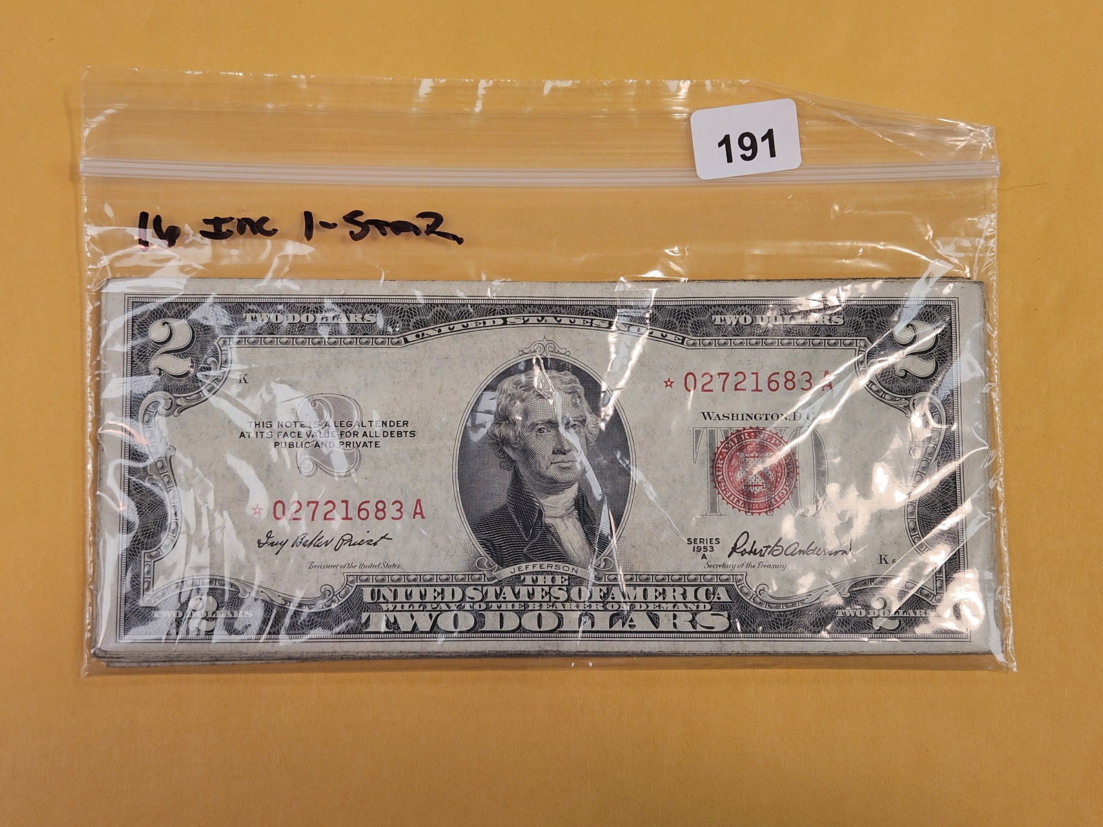 Sixteen Two Dollar Red Seal US Notes: Includes one star note