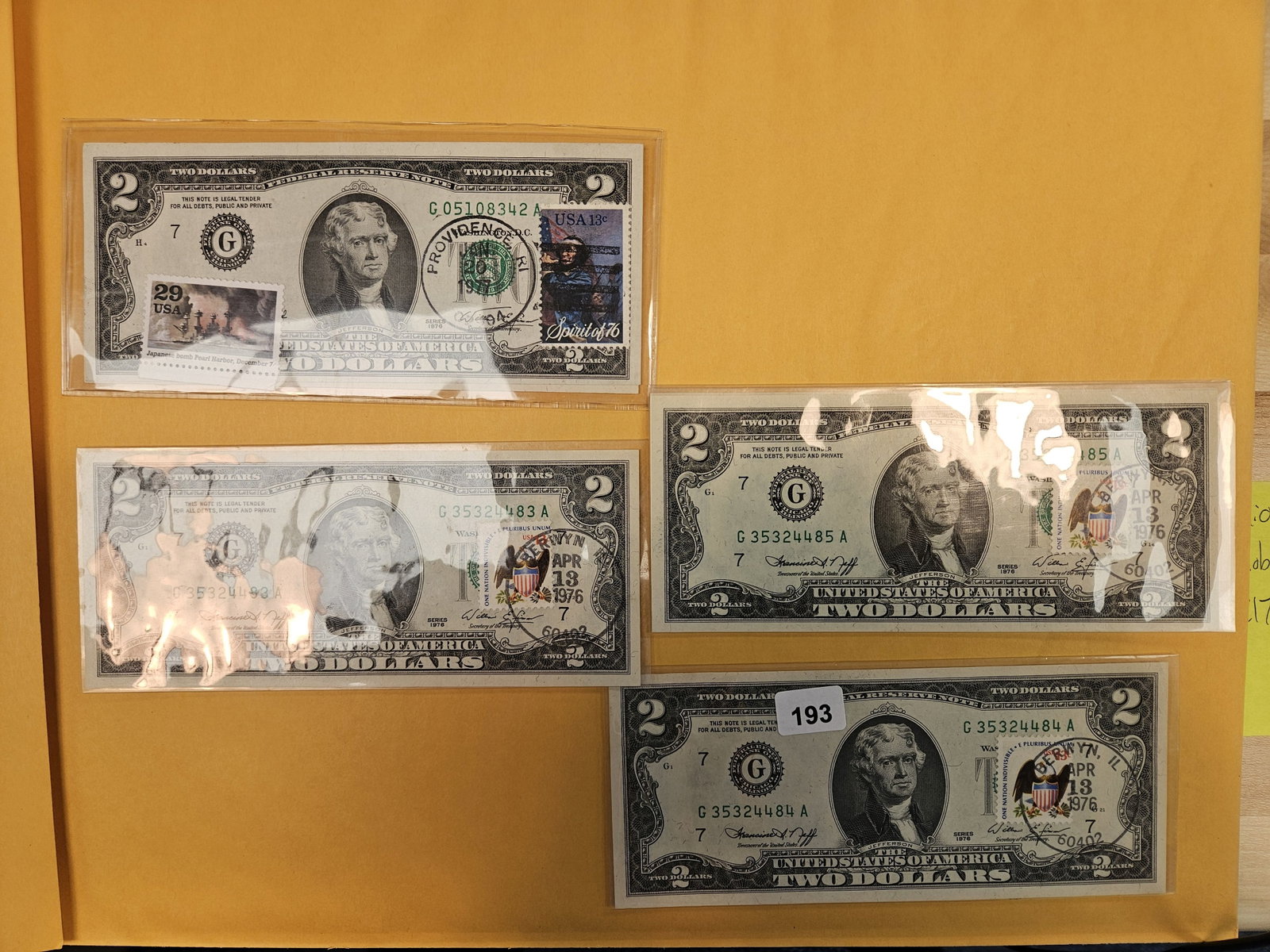 Five Crips Two Dollar FRNs: All with stamps on them