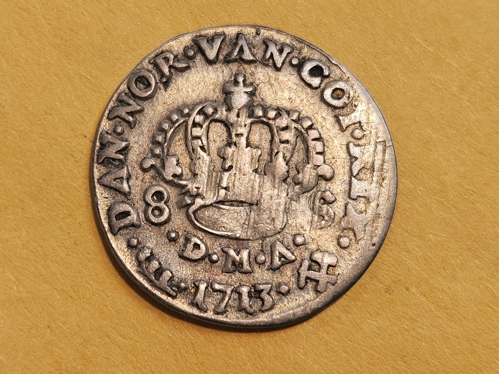 Scarcer! C 1713 Denmark and Norway silver 8 skilling - 4