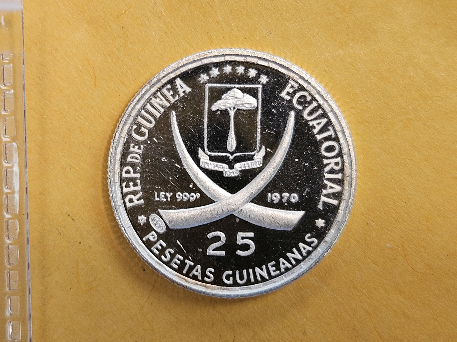 GEM Proof Deep Cameo 1970 Equatorial Guinea silver 25 pesetas: KM 6. Super Low Mintage!