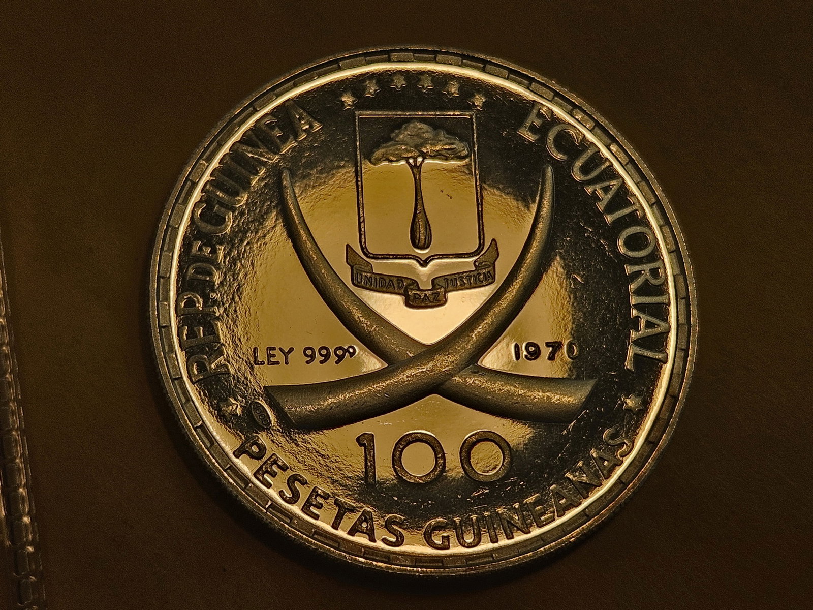 GEM Proof Deep Cameo 1970 Equatorial Guinea silver 100 pesetas - 4