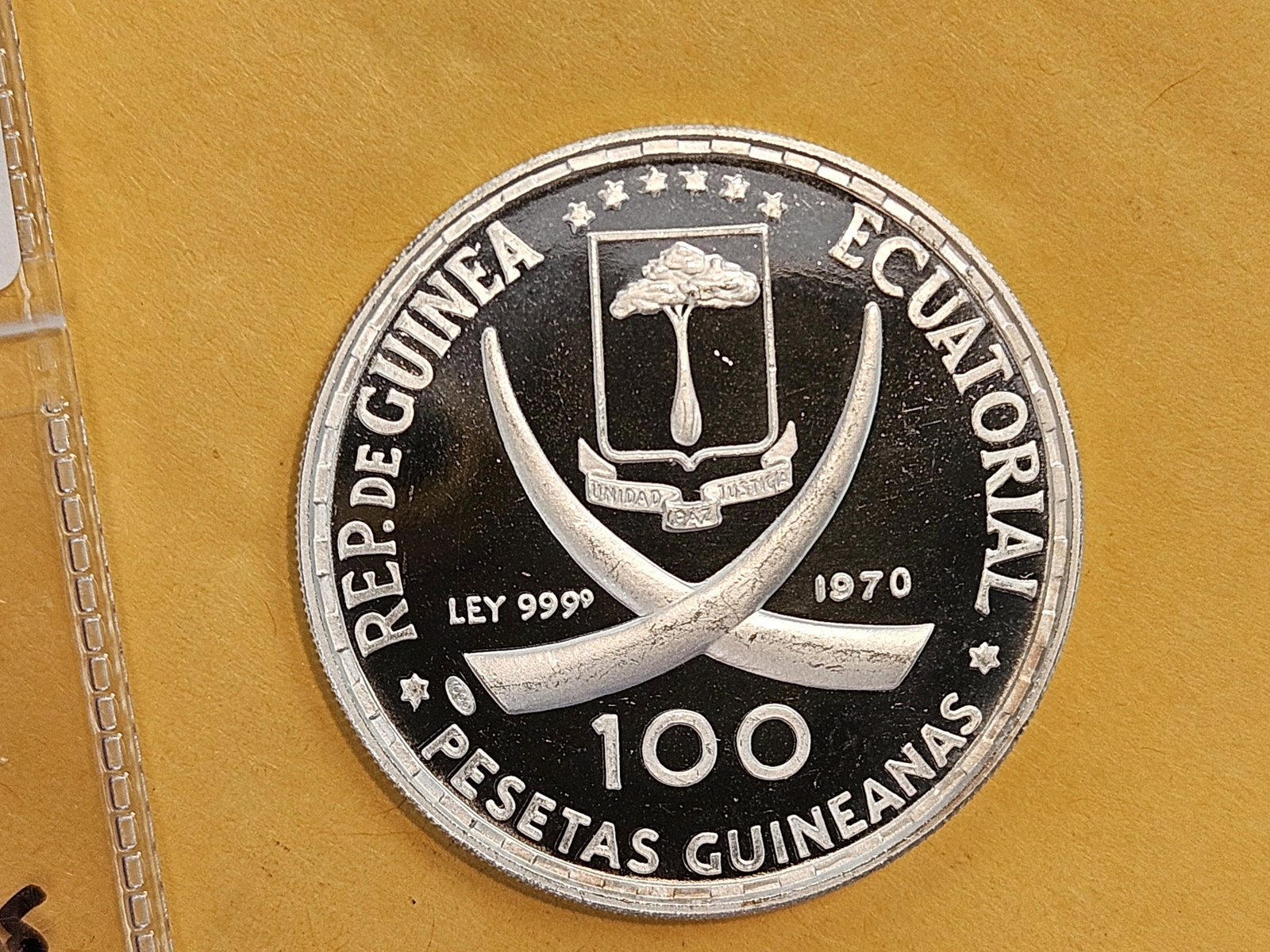 GEM Proof Deep Cameo 1970 Equatorial Guinea silver 100 pesetas - 5