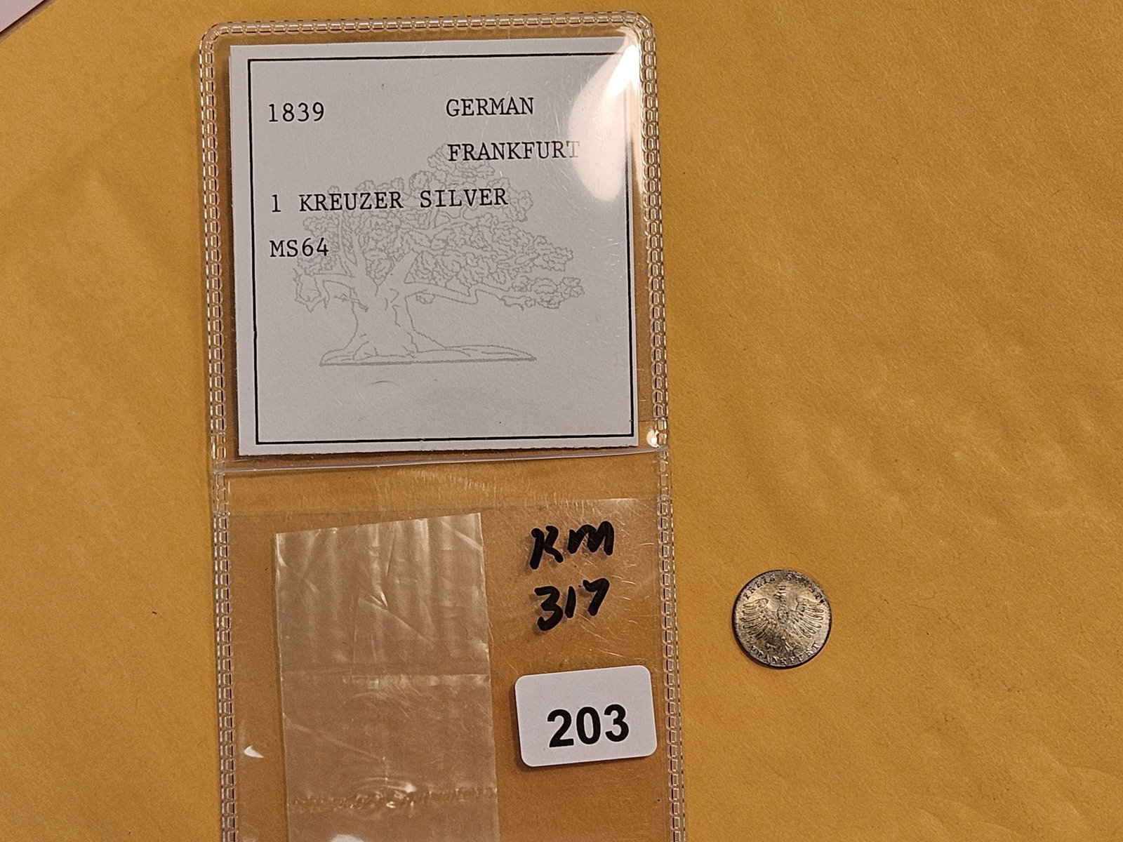 * Very Choice Brilliant Uncirculated 1839 German States Frankfurt 1 Kreuzer - 2