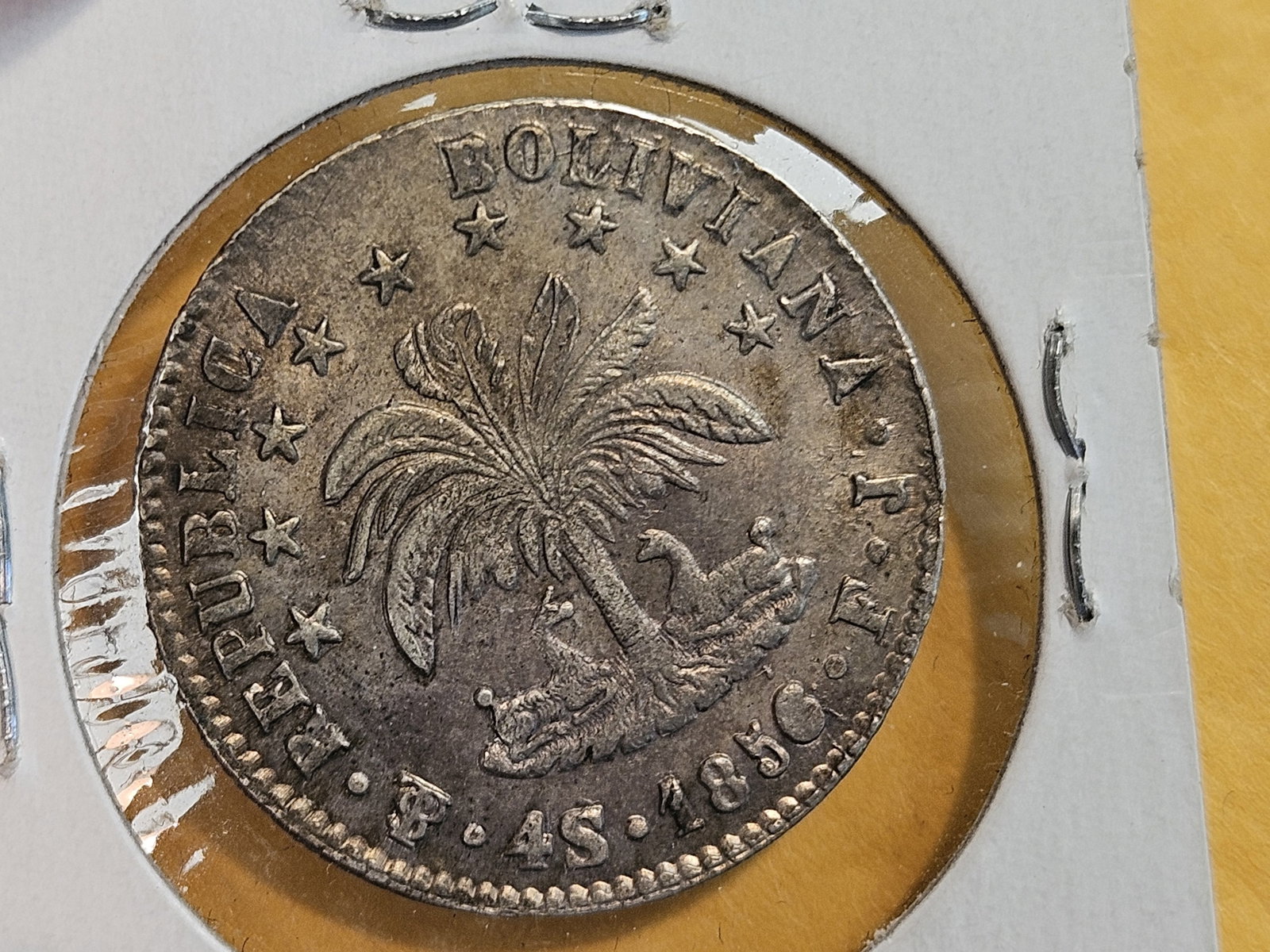 Nice, Uncirculated 1856 Bolivia silver 4 sols - 6