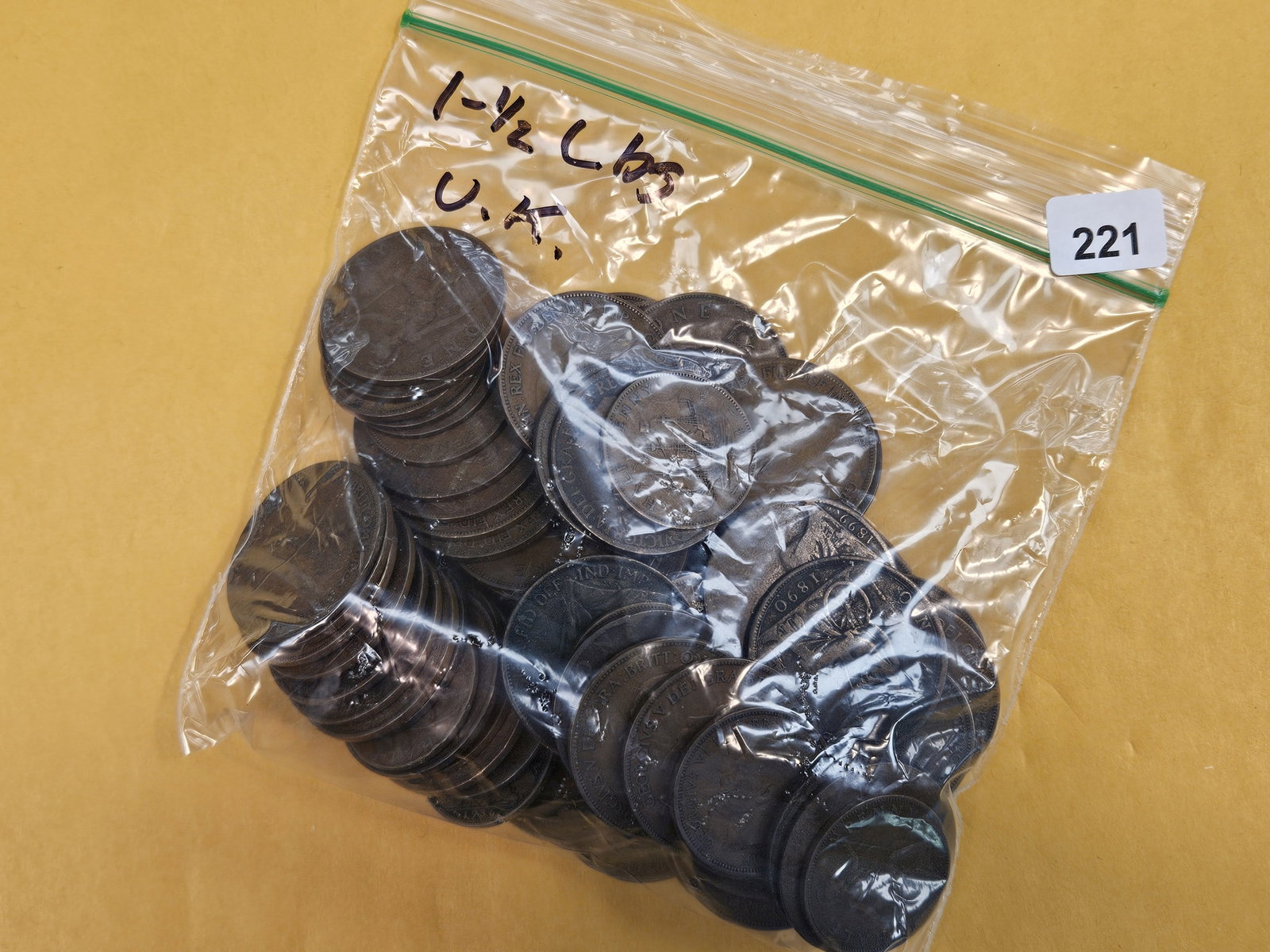 ONE and One-half Pounds of British copper coins: Large and small coppers. From dealer. Unchecked by us