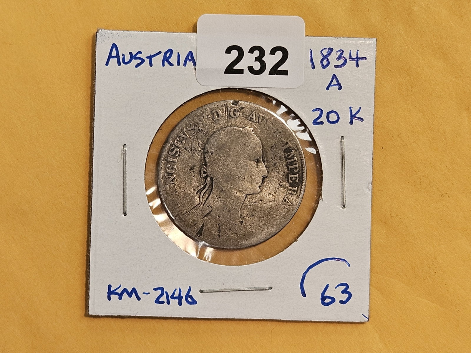 1834-A Austria silver 20 kreuzer - 2