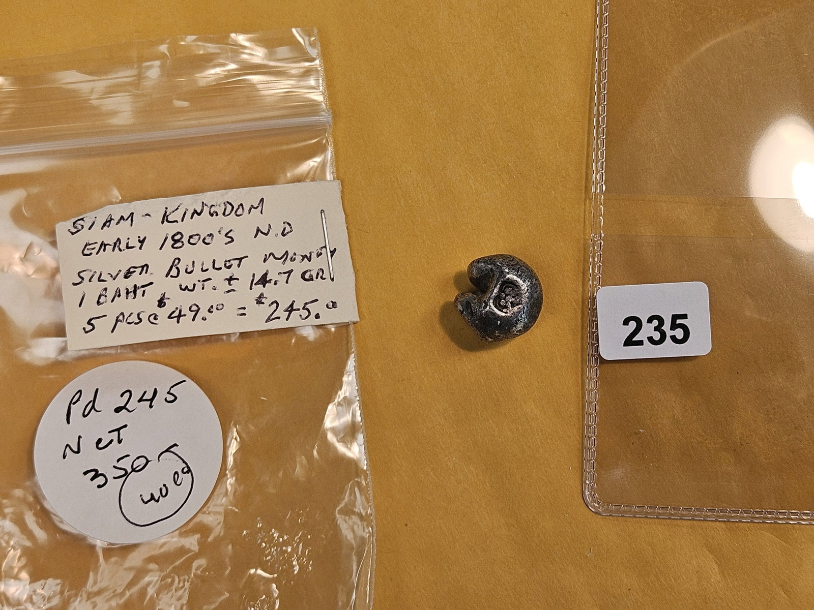 Siam Kingdom early 1800's Silver Bullet money - 2