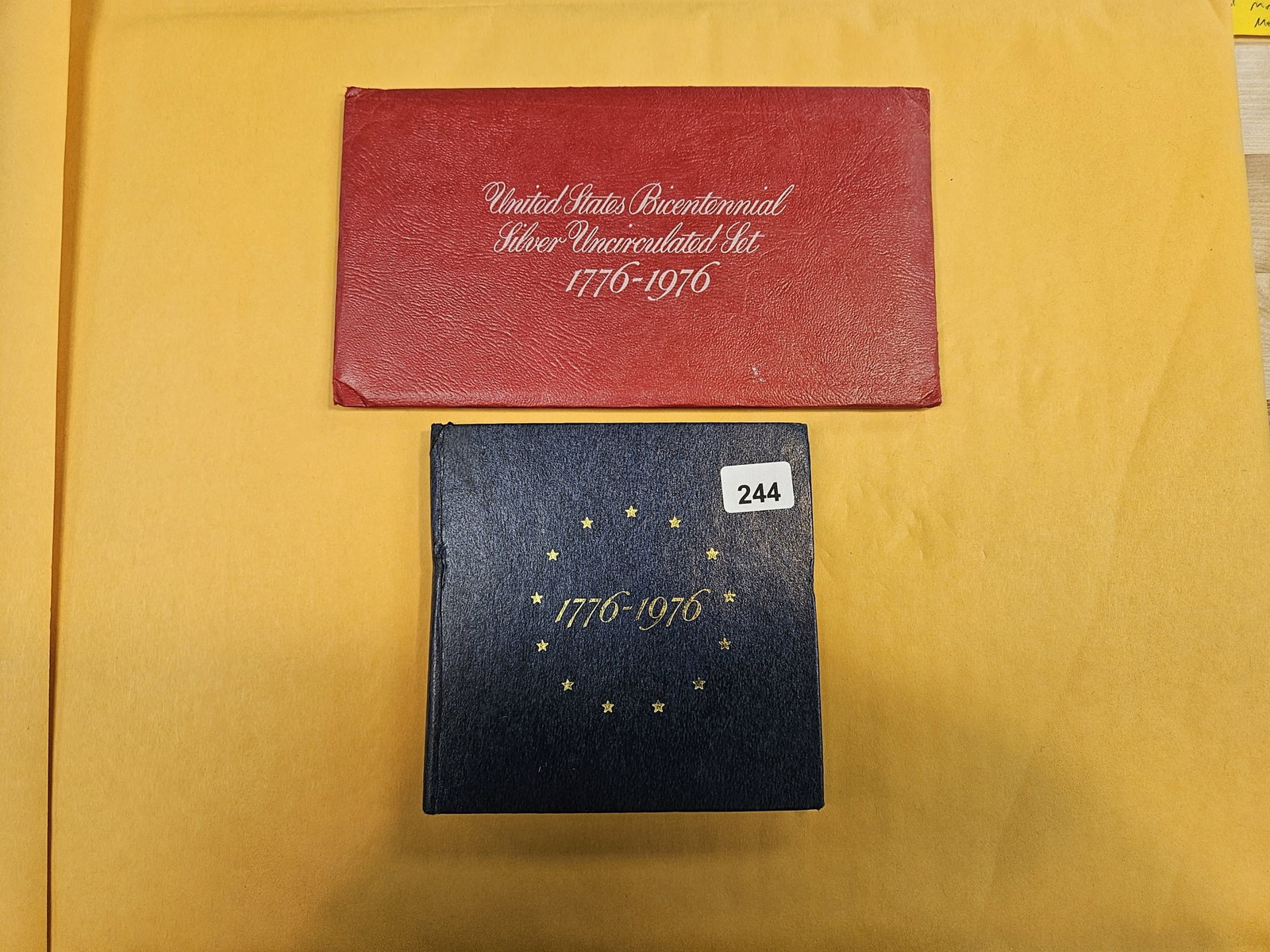 Two 1976 Silver 3-coin US Sets: Red and Blue Ikes