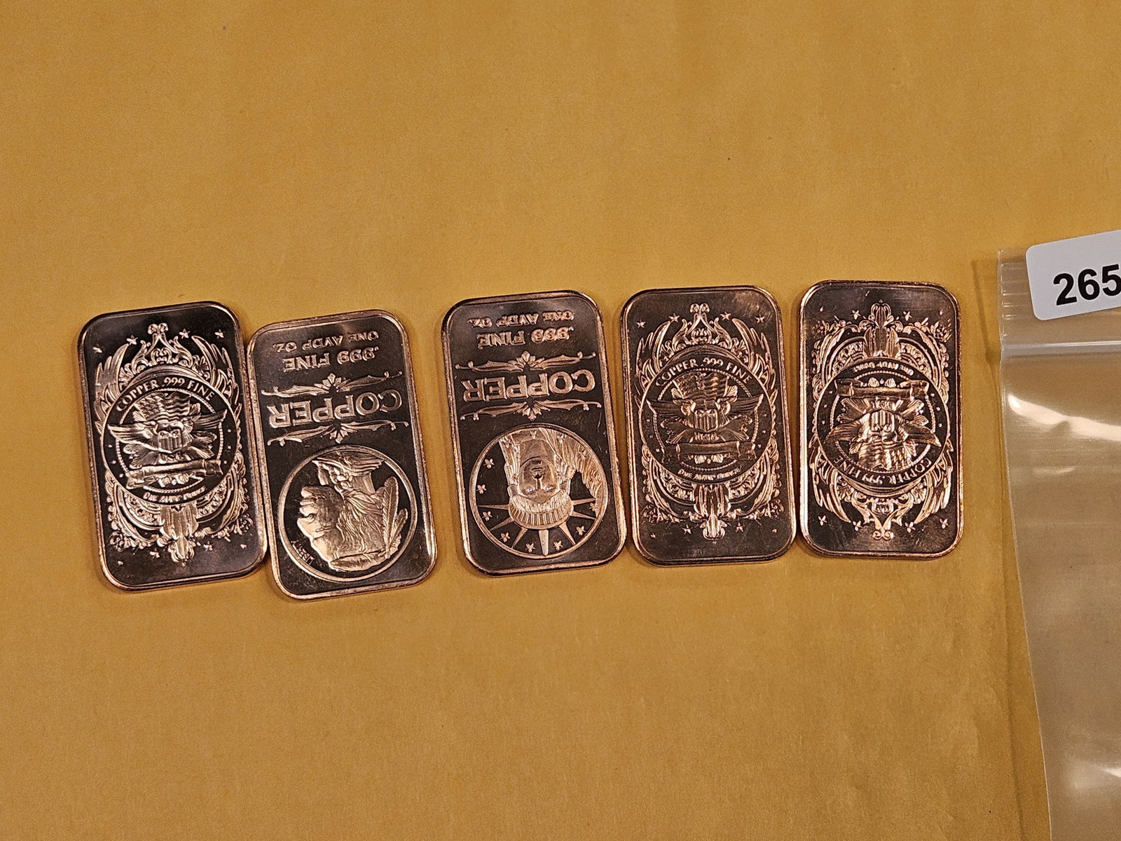 Five 1-troy ounce .999 fine copper bars - 2