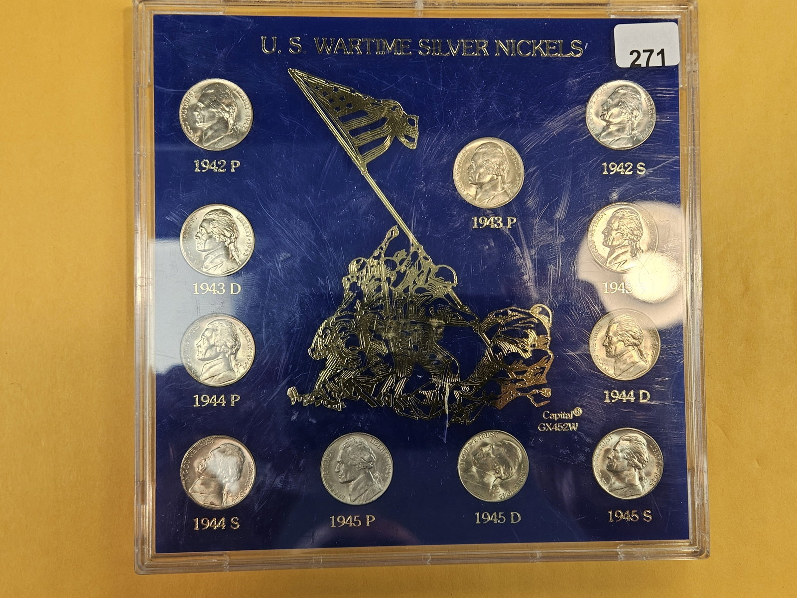 Complete set of Brilliant Uncirculated Silver Wartime Jefferson Nickels: In Nice holder