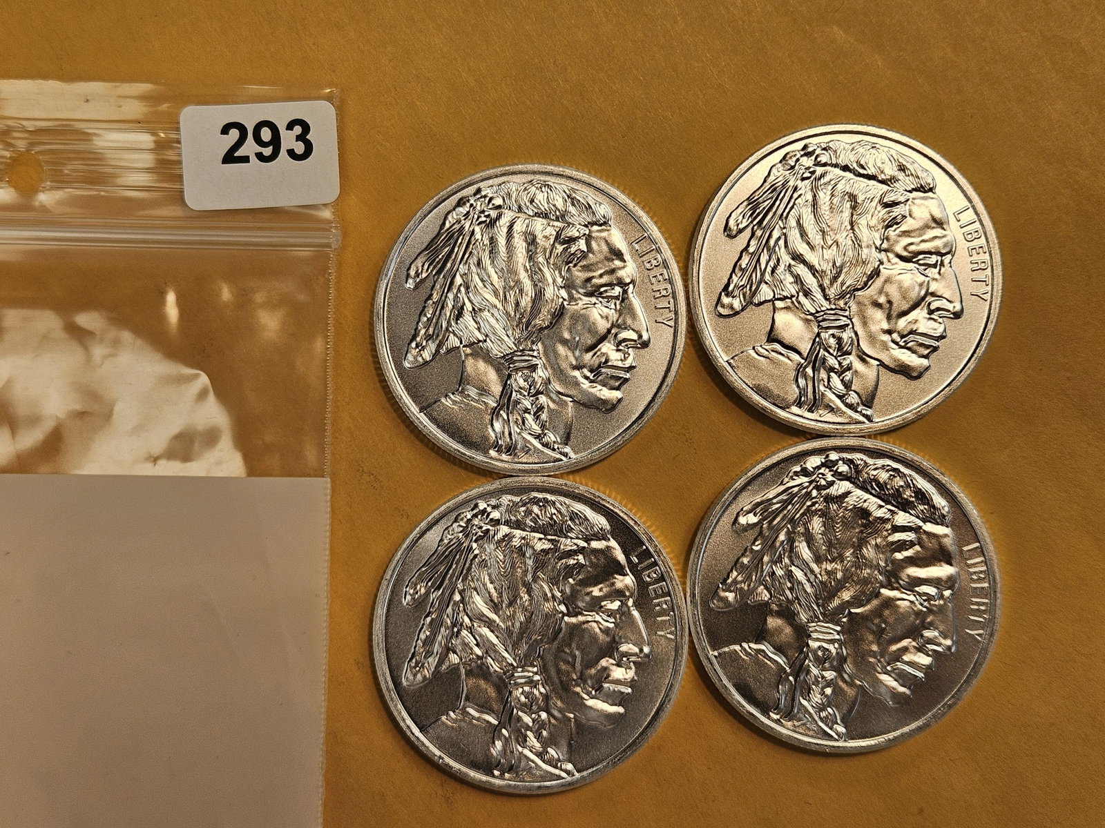 Four 1-Troy ounce .999 fine silver art rounds: Buffalo