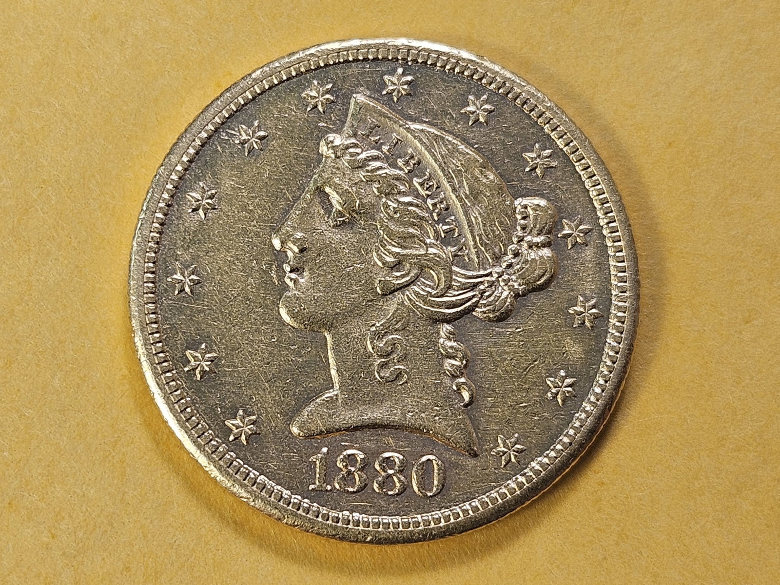 GOLD! Brilliant About Uncirculated 1880-S Liberty Head Five Dollar Gold: Half Eagle
