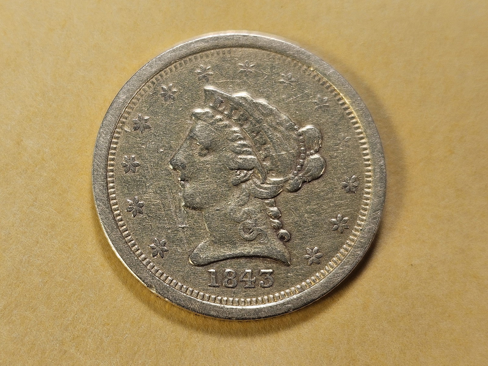 GOLD! Bright 1843-O Liberty Head $2.5 Dollar Gold: Quarter Eagle