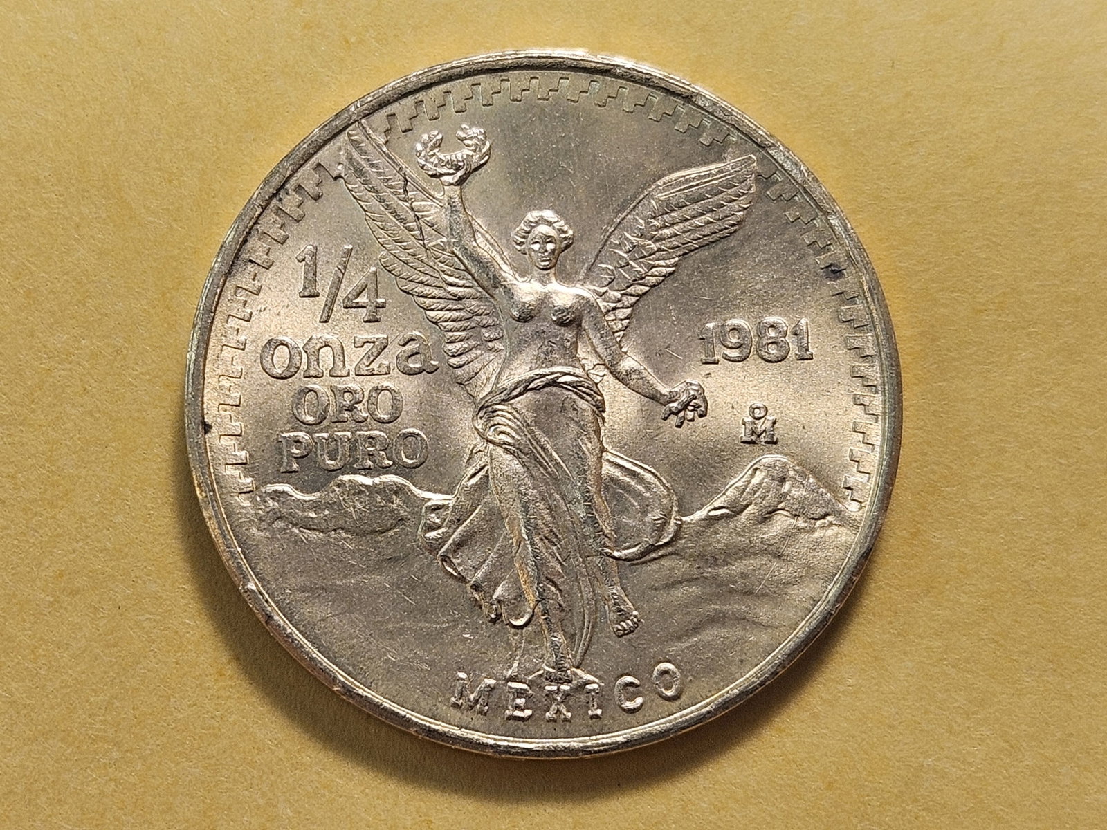 GOLD! GEM Brilliant Uncirculated 1981-Mo Mexico 1/4 Libertad: Quarter Onza. KM# 487