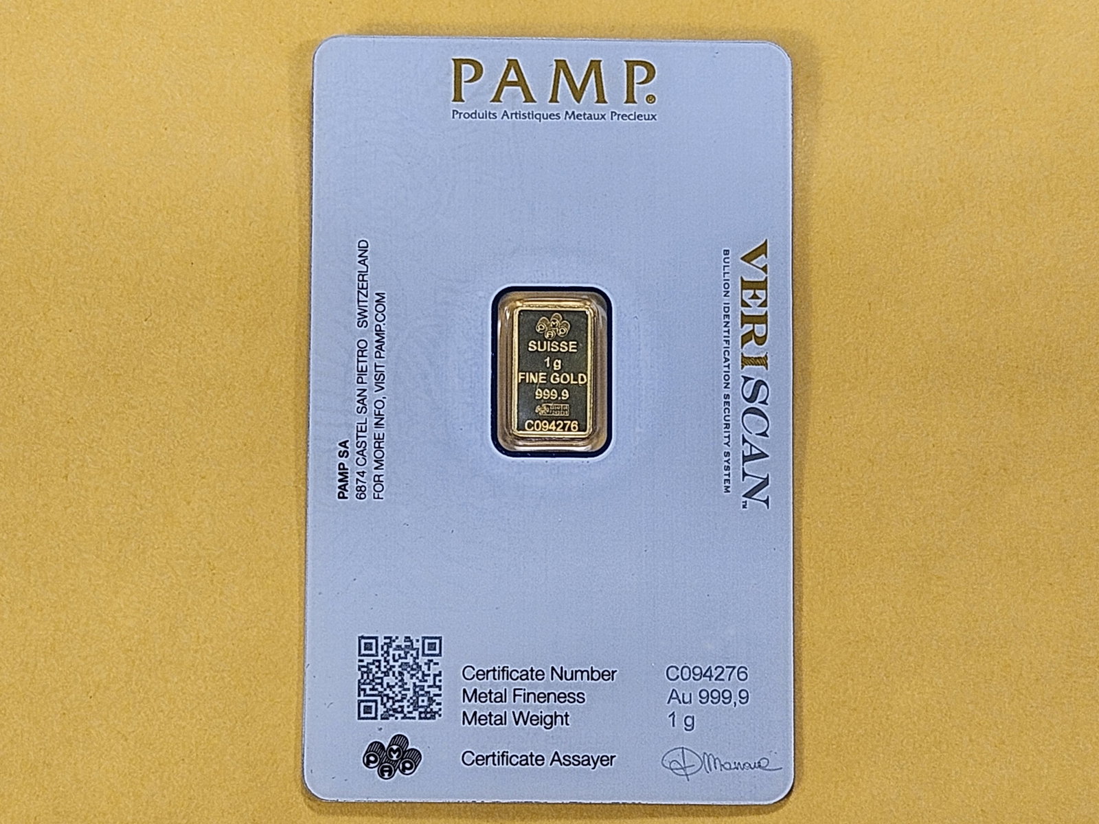GOLD! PAMP Suisse 1 Gram .999 Fine Gold Bar - 3
