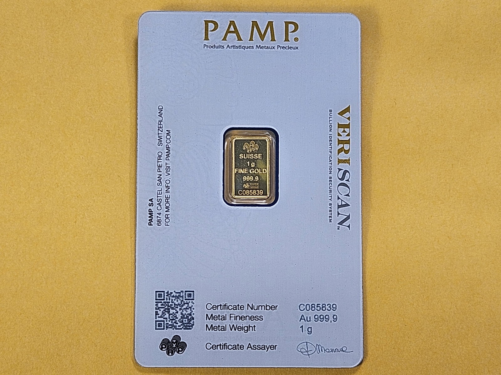 GOLD! PAMP Suisse 1 Gram .999 Fine Gold Bar - 3