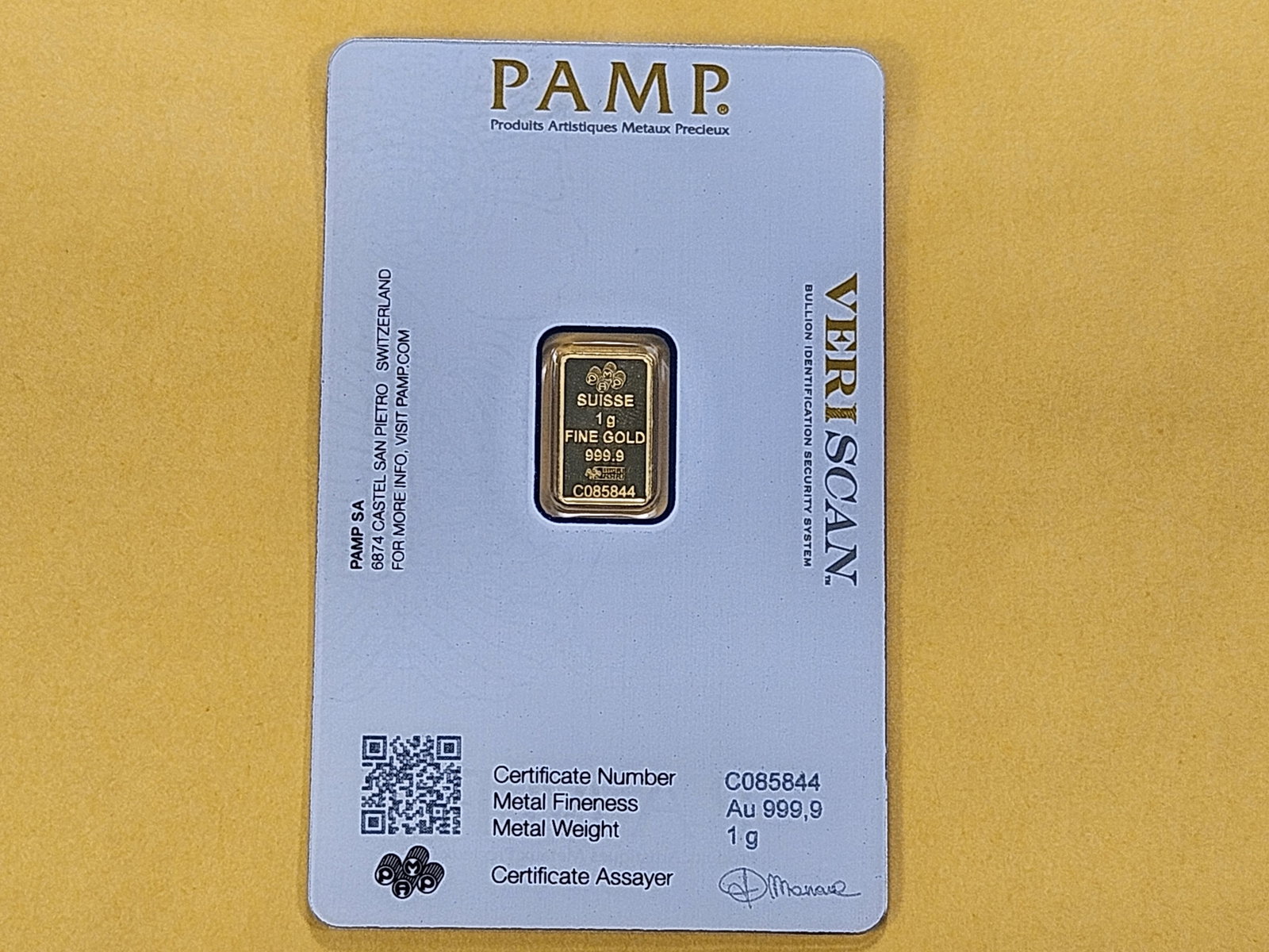 GOLD! PAMP Suisse 1 Gram .999 Fine Gold Bar - 3