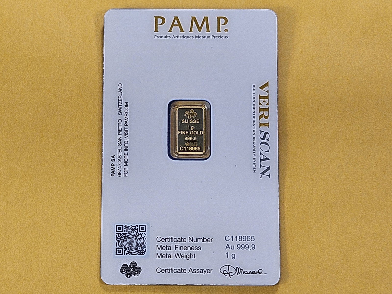 GOLD! PAMP Suisse 1 Gram .999 Fine Gold Bar - 3
