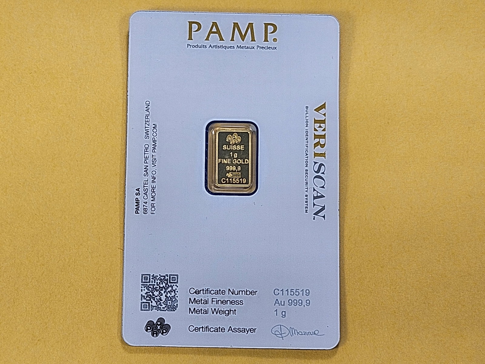 GOLD! PAMP Suisse 1 Gram .999 Fine Gold Bar - 3