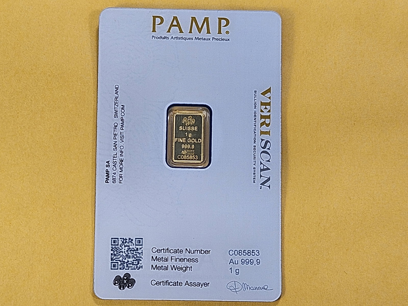 GOLD! PAMP Suisse 1 Gram .999 Fine Gold Bar - 3
