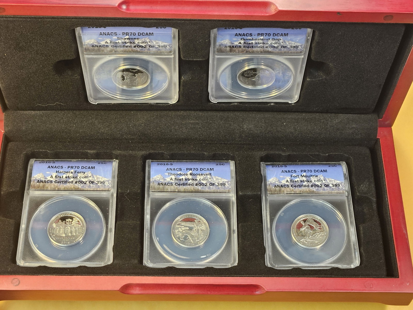 PERFECT! Five ANACS 2010-S Washington Quarters in Proof 70 Deep Cameo - 2