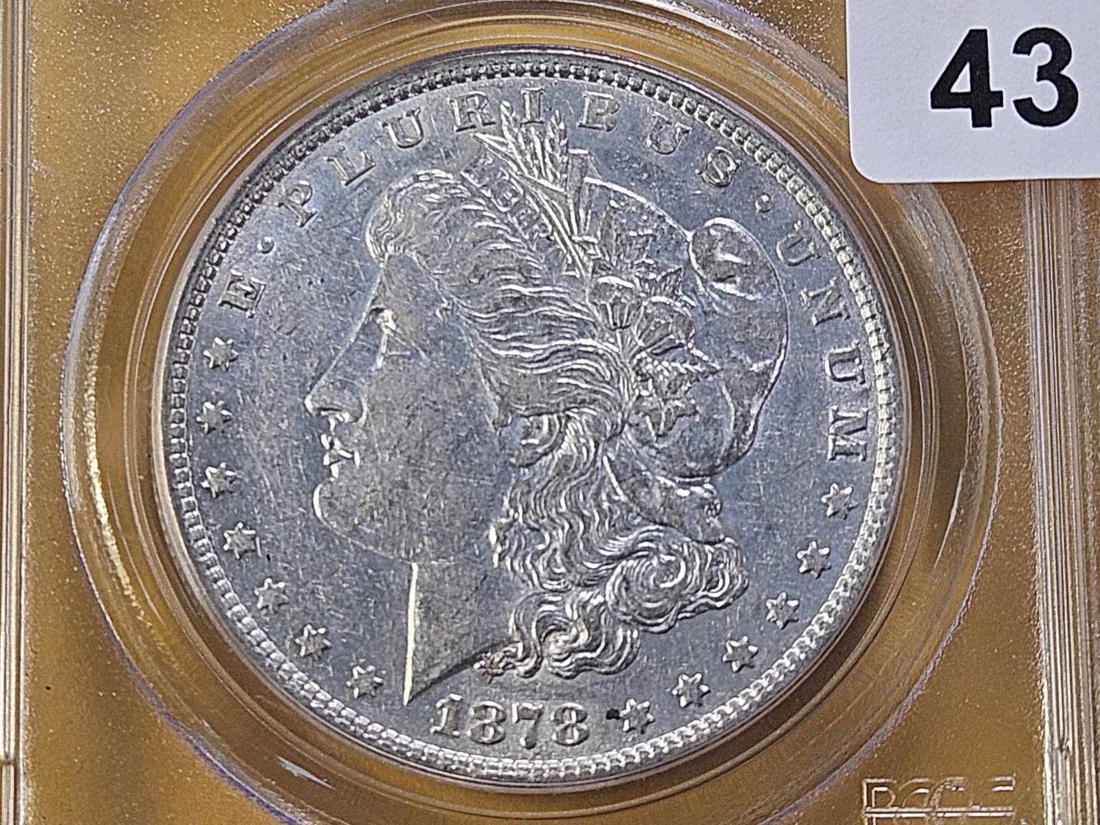 VARIETY! 1878 7tf Morgan Silver Dollar in About Uncirculated 58: Seven Tail Feathers, Reverse of 1879 Slashed O. VAM 228B