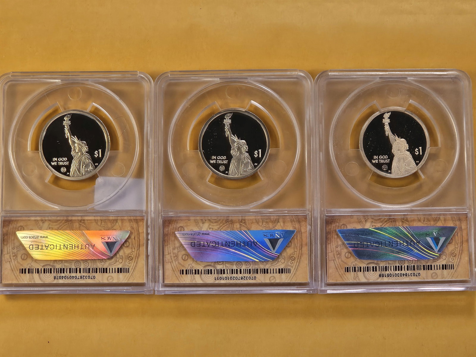 PERFECT! Three ANACS Innovation Dollars in Proof 70 Deep Cameo - 5