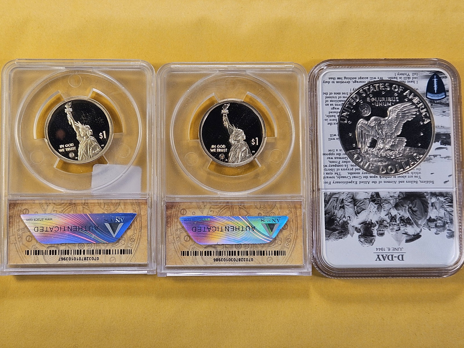 PERFECT! Two ANACS 2024-S Innovation Dollars in Proof 70 Deep Cameo with an NGC Eisenhower Dollar... - 5