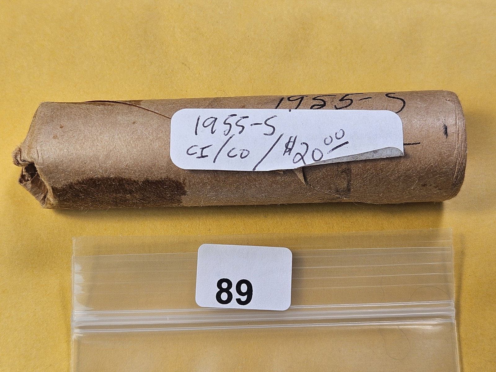 Full Roll of 1955-S Lincoln Wheat Cents: In Foil and Bank Wrap. From Dealer and unchecked by us