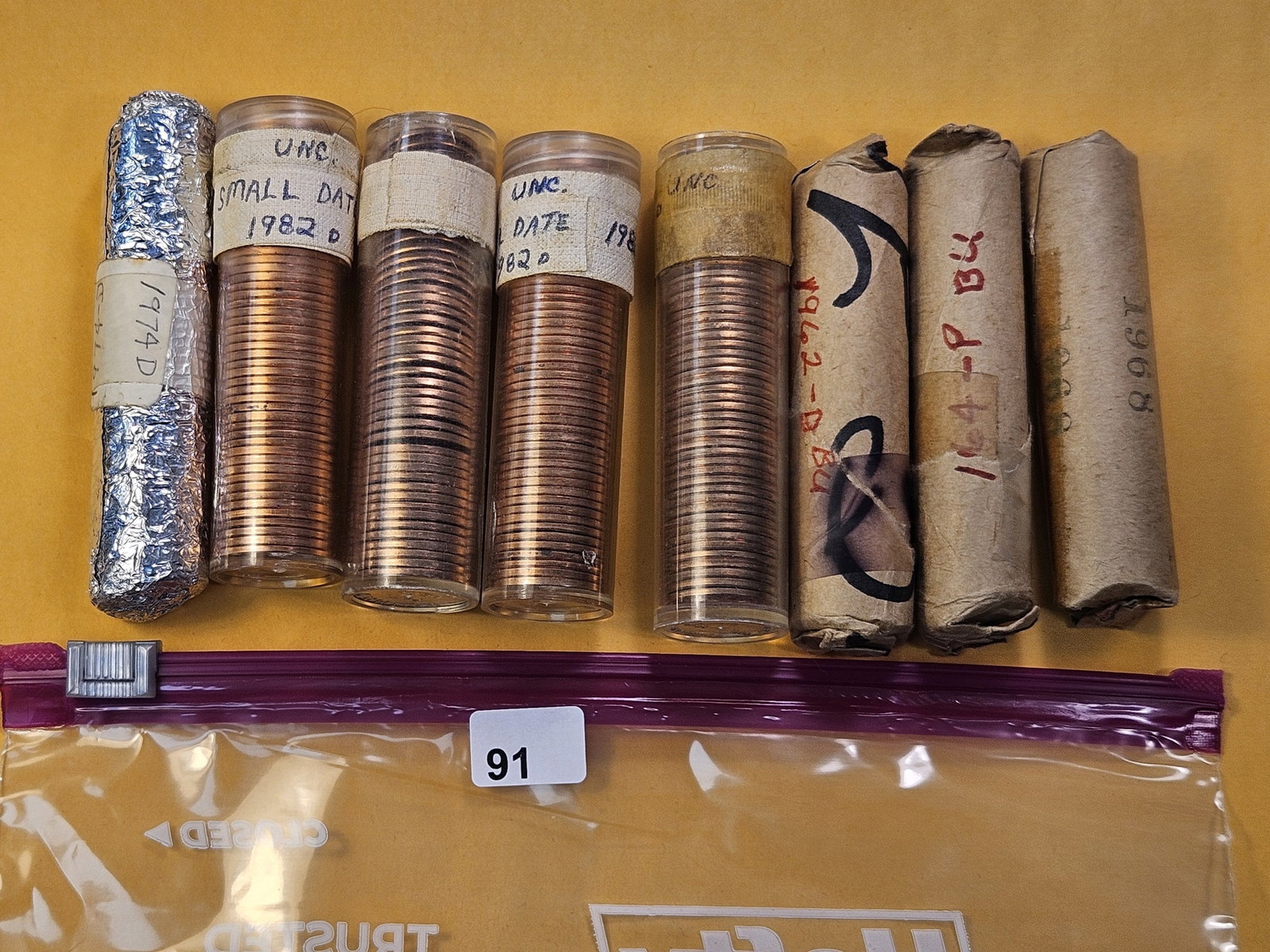 Eight Brilliant Uncirculated Full Rolls Lincoln Memorial Cents: Mixed dates, all Memorials