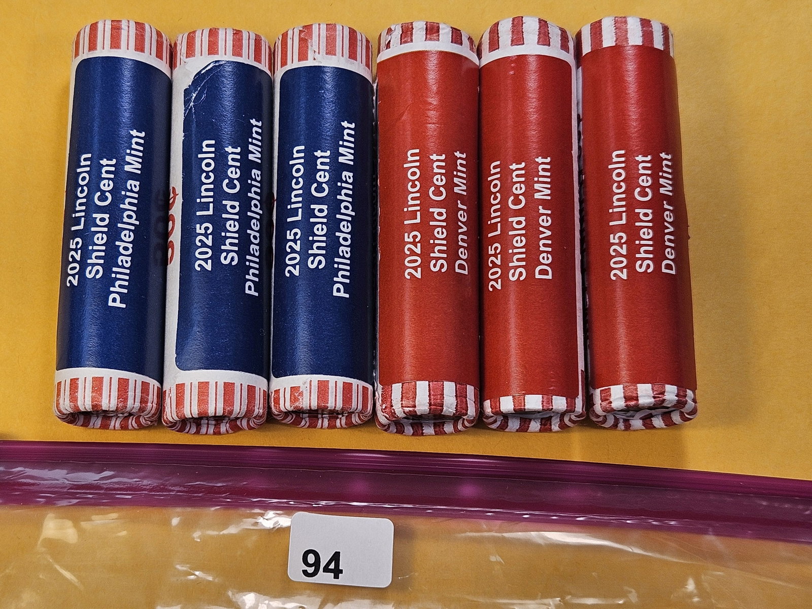 Six Bank Wrapped Rolls of 2025 Lincoln Shield Cents (1 of 3)