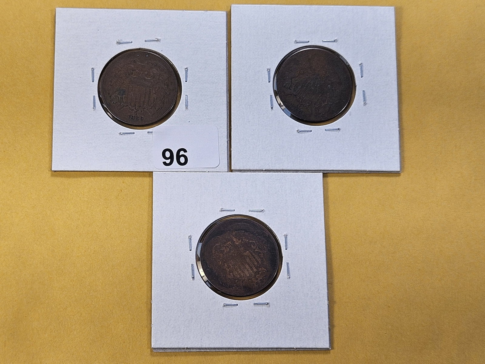 Three Circulated Two Cent Pieces: Two 1869 and an 1870