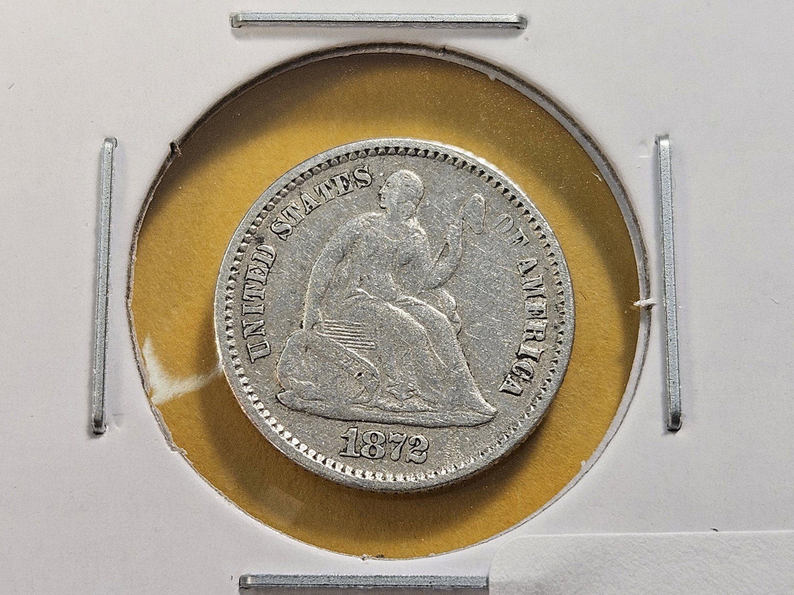 Better Grade 1872 Seated Liberty Silver Half Dime: In Extra Fine plus!