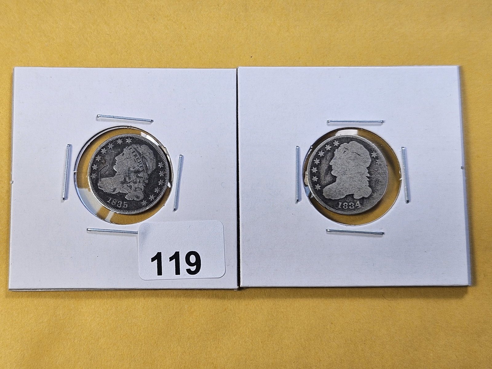 Two Circulated Bust Silver Dimes: 1834 and 1835