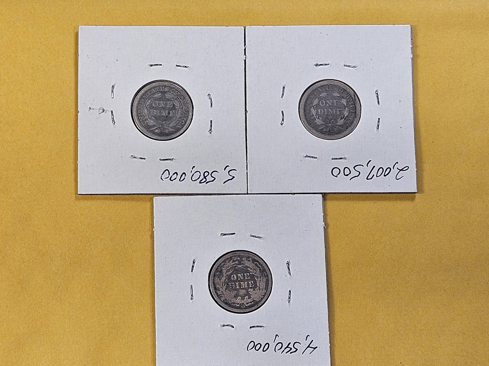 Three Circulated Seated Liberty Silver Dimes - 5