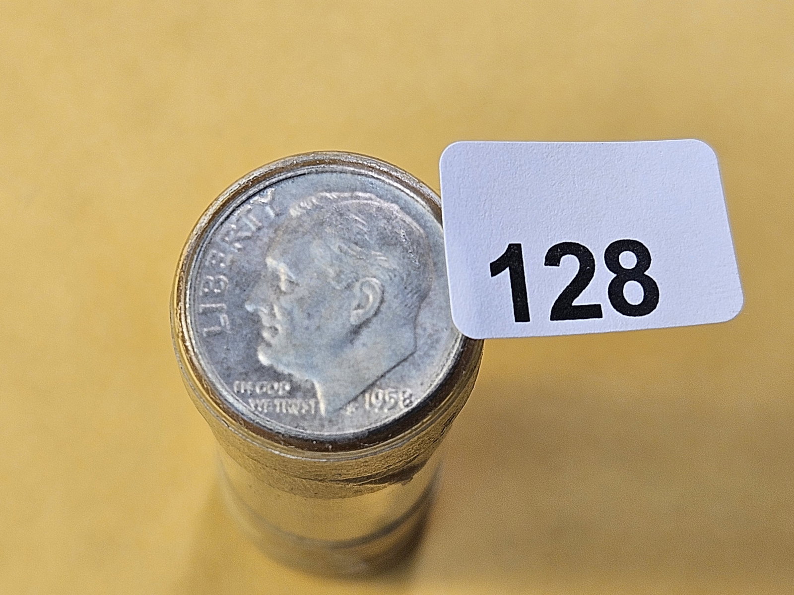 BU Full Roll of 1958 Roosevelt Silver Dimes: Brilliant Uncirculated Full Roll! Ends are sealed, from a dealer and unchecked by us. Happy Hunting!