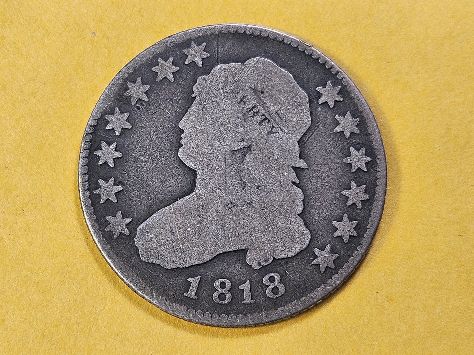 Better Date 1818 Bust Silver Quarter: About Good