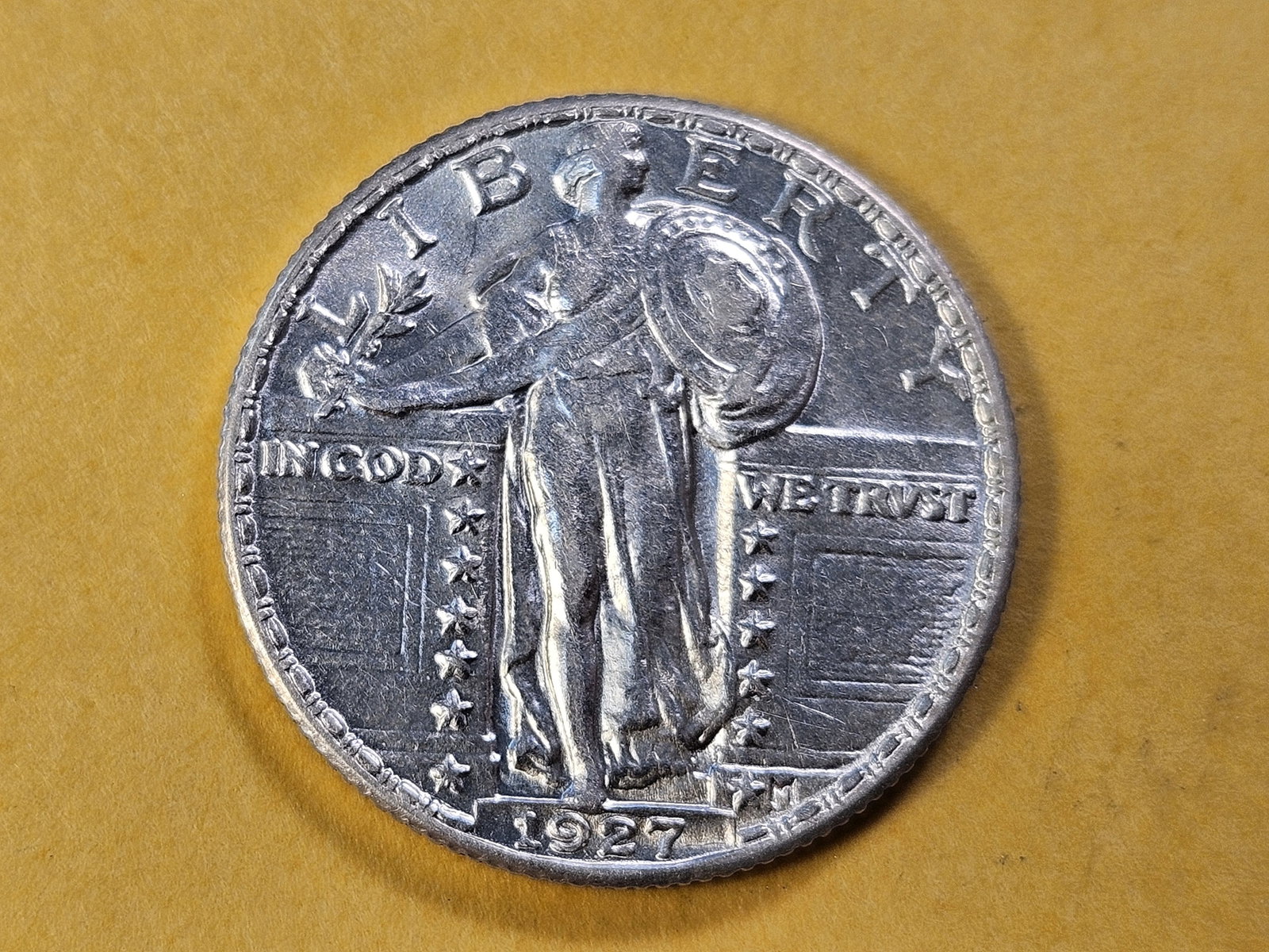 Better Grade 1927 Standing Liberty Silver Quarter: Brilliant About Uncirculated! Beautiful Coin!