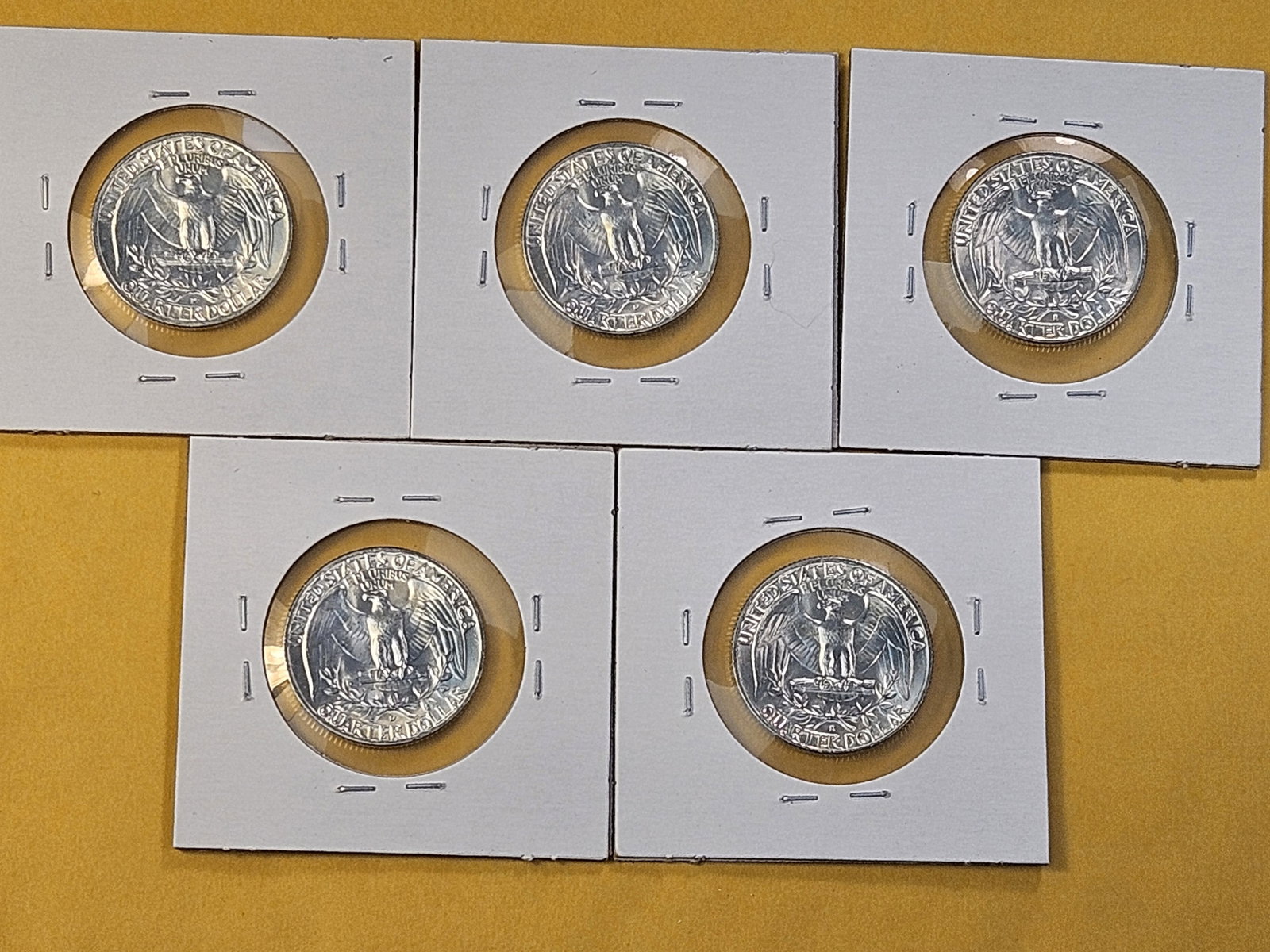 Five Brilliant Uncirculated 1958-D Washington Silver Quarters - 7