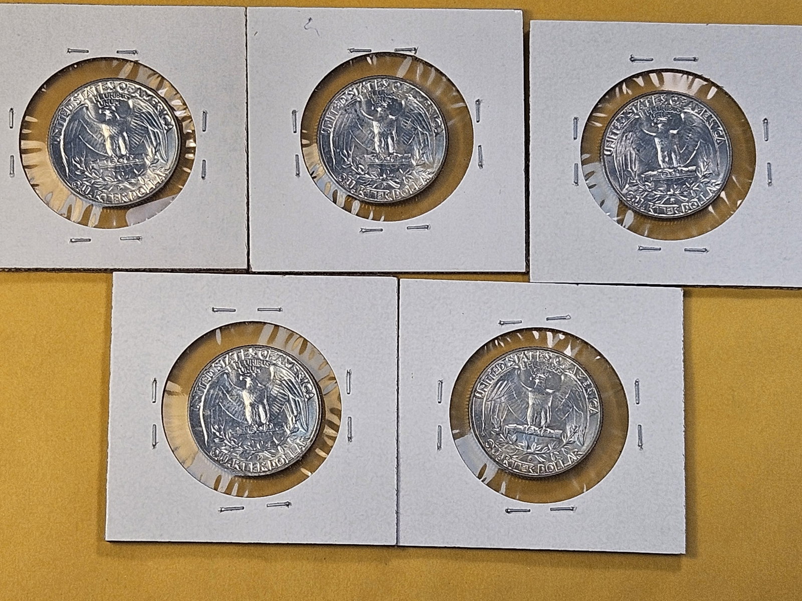 Five Brilliant Uncirculated 1958-D Washington Silver Quarters - 7