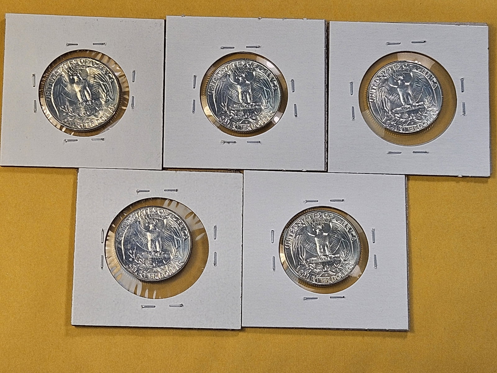 Five Brilliant Uncirculated Washington Silver Quarters - 7
