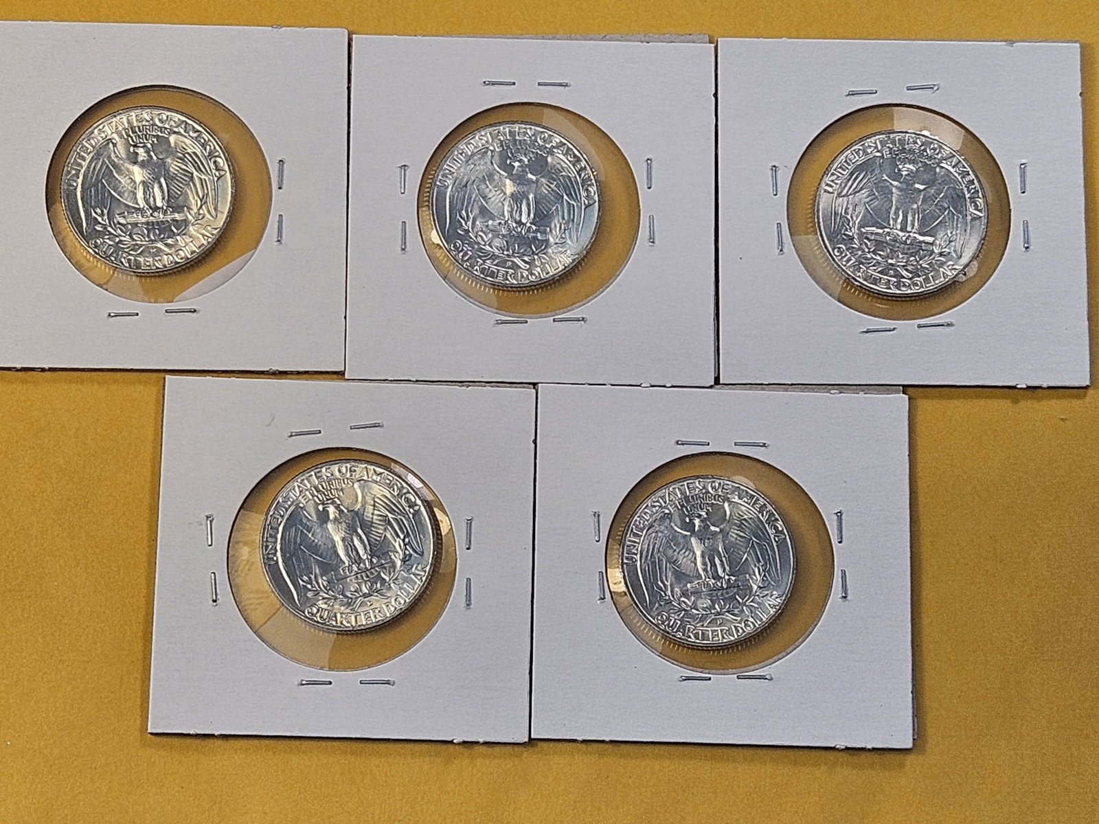 Five Brilliant Uncirculated 1958-D Washington Silver Quarters - 7
