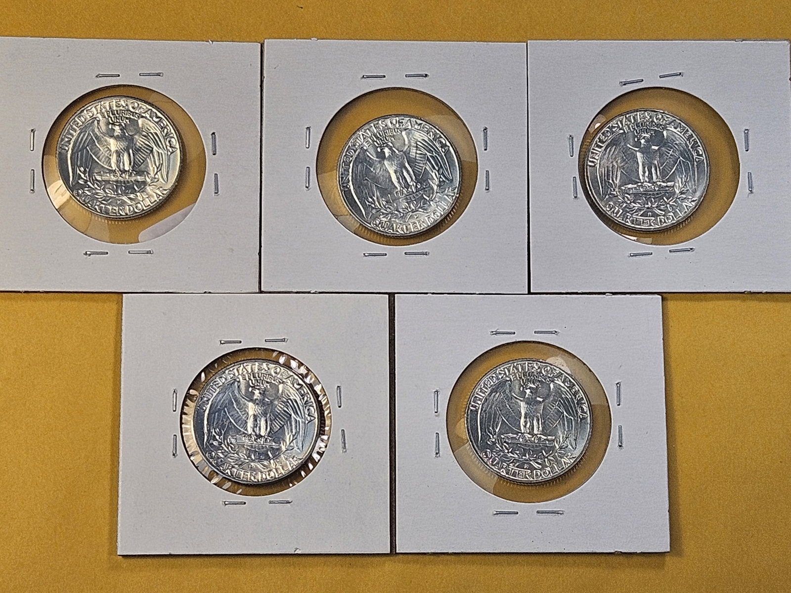 Five Brilliant Uncirculated 1958-D Washington Silver Quarters - 7